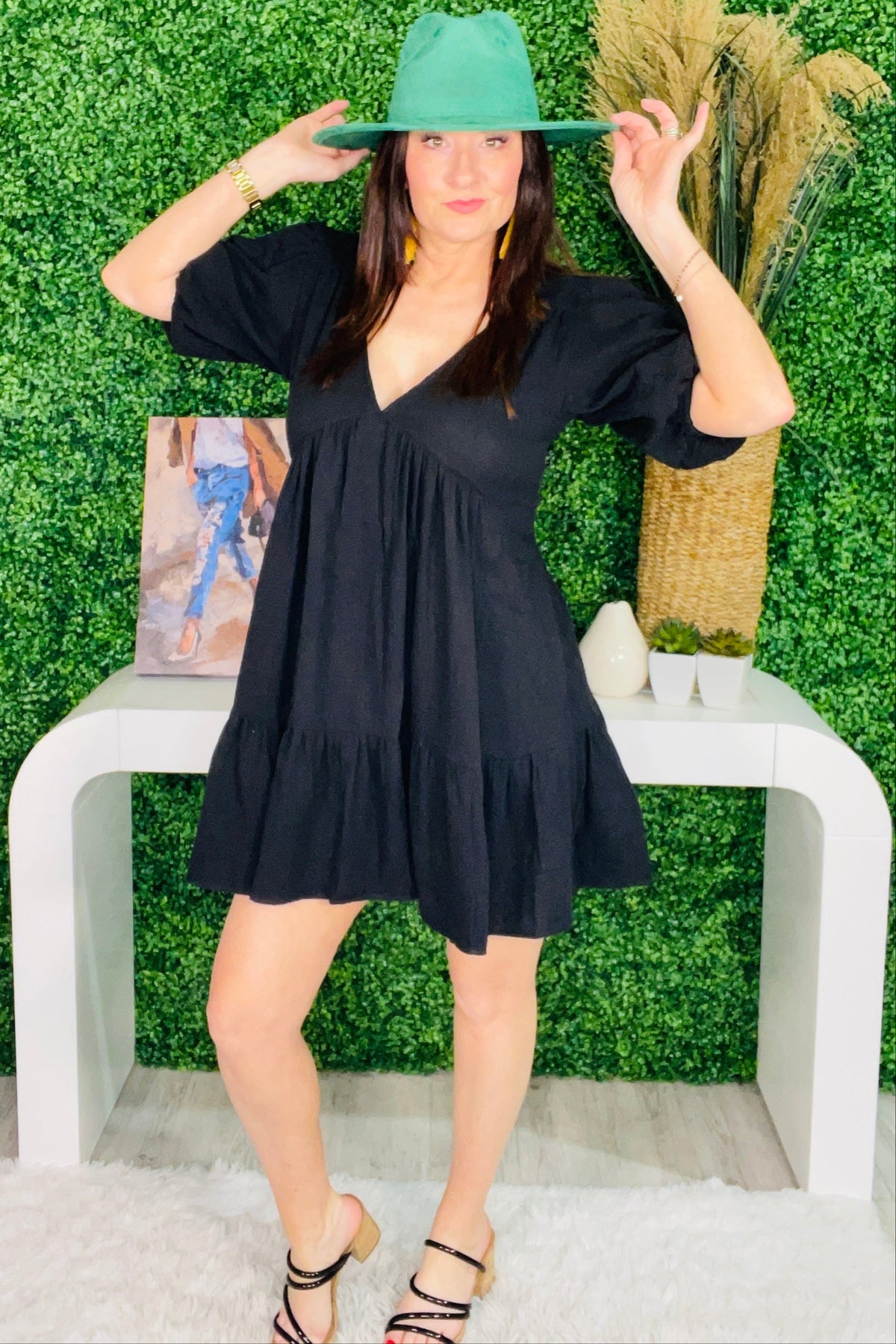 Serving Chic Tied Back Ruffled Short Sleeve Dress