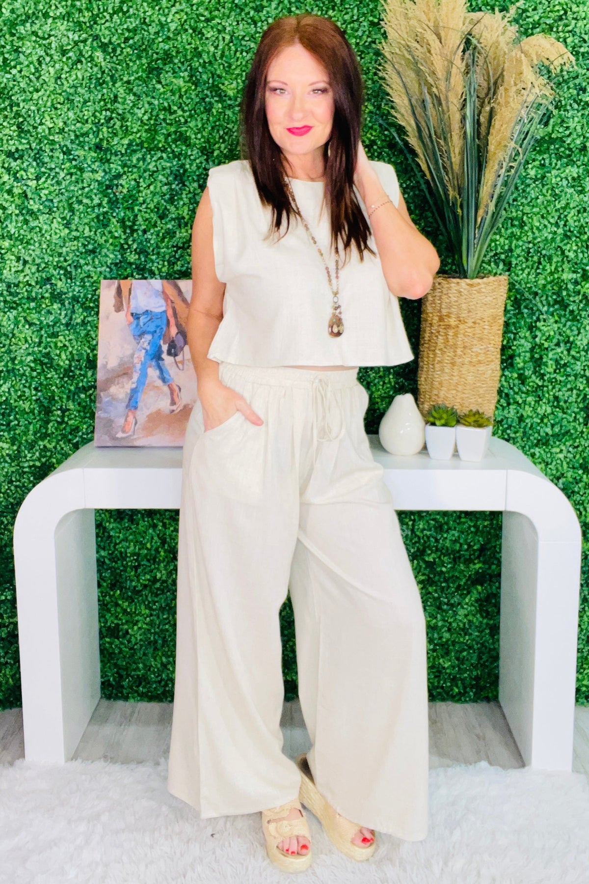 Set The Vibe Solid Woven Top & Pants Set