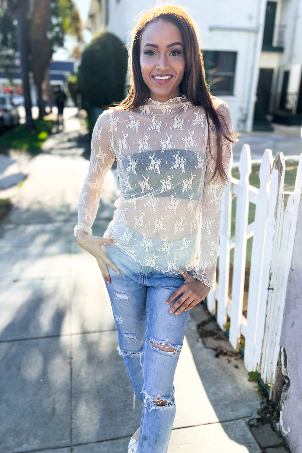 Feeling Femme Nude Lace Floral See-Through Layering Top - T11287NU