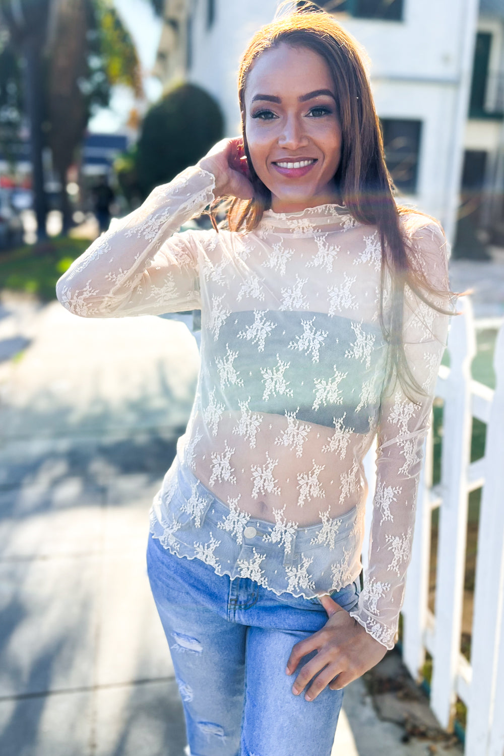 Feeling Femme Nude Lace Floral See-Through Layering Top - T11287NU