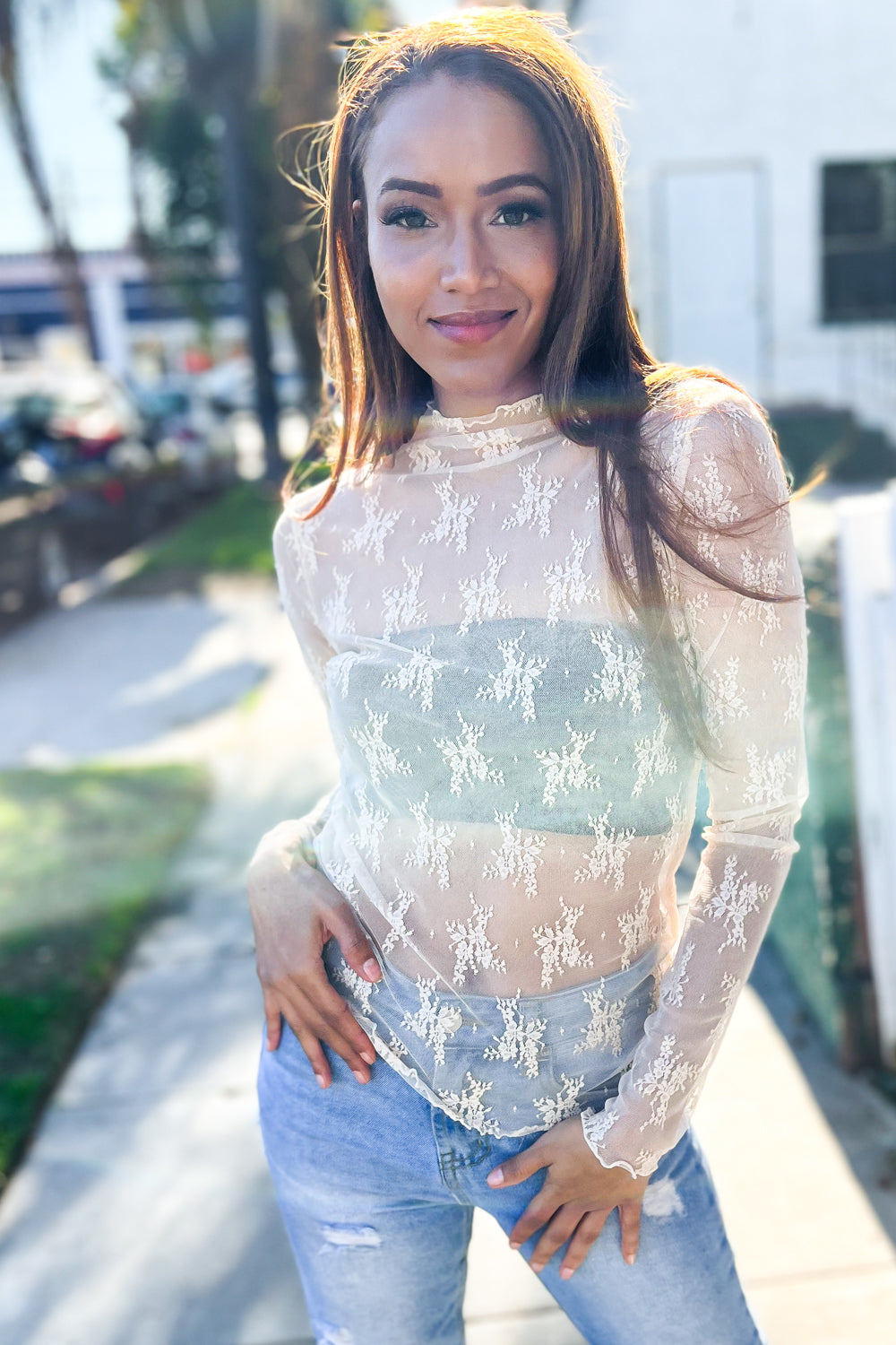 Feeling Femme Nude Lace Floral See-Through Layering Top - T11287NU