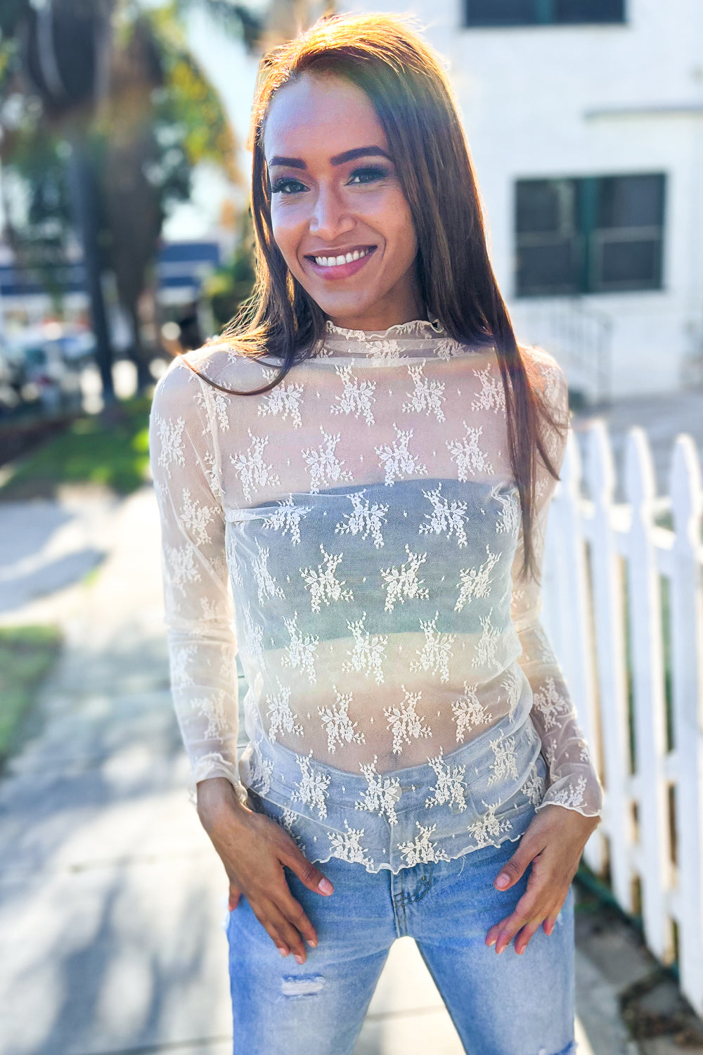 Feeling Femme Nude Lace Floral See-Through Layering Top - T11287NU