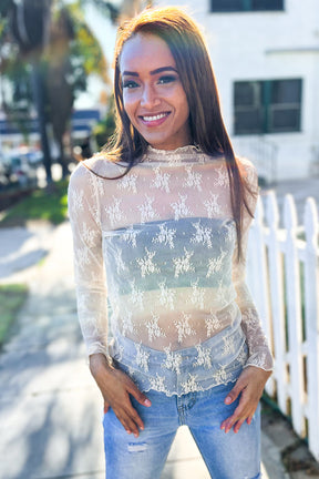 Feeling Femme Nude Lace Floral See-Through Layering Top - T11287NU