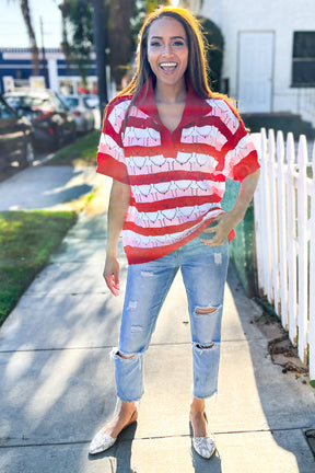 Sweetheart Ready Pointelle Collared Notch Neck Sweater - T10988RD