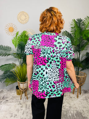 Into the Wild Mint/Pink Printed Top - T10901MT