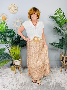 Wild And Free Tan Printed Ruffle Hem Skirt - E1091TN