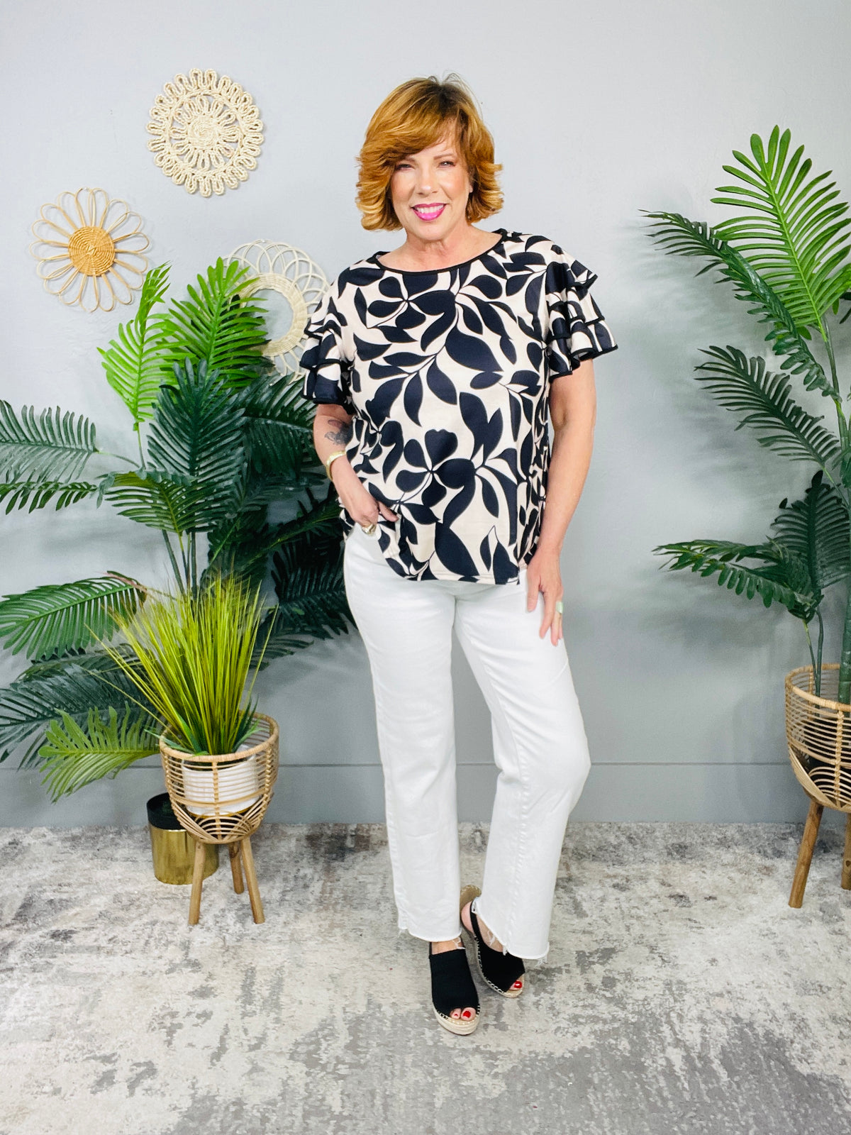 Leading The Way Taupe/Black Floral Top - T10993TA