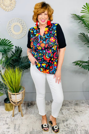 Vivid Imagination Black/Multi V-Neck Top - T11038BK