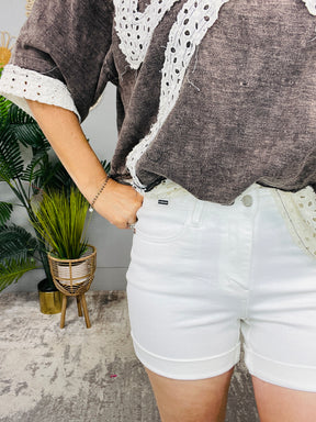Ainsley High Rise Double Roll Cuffed Shorts in White