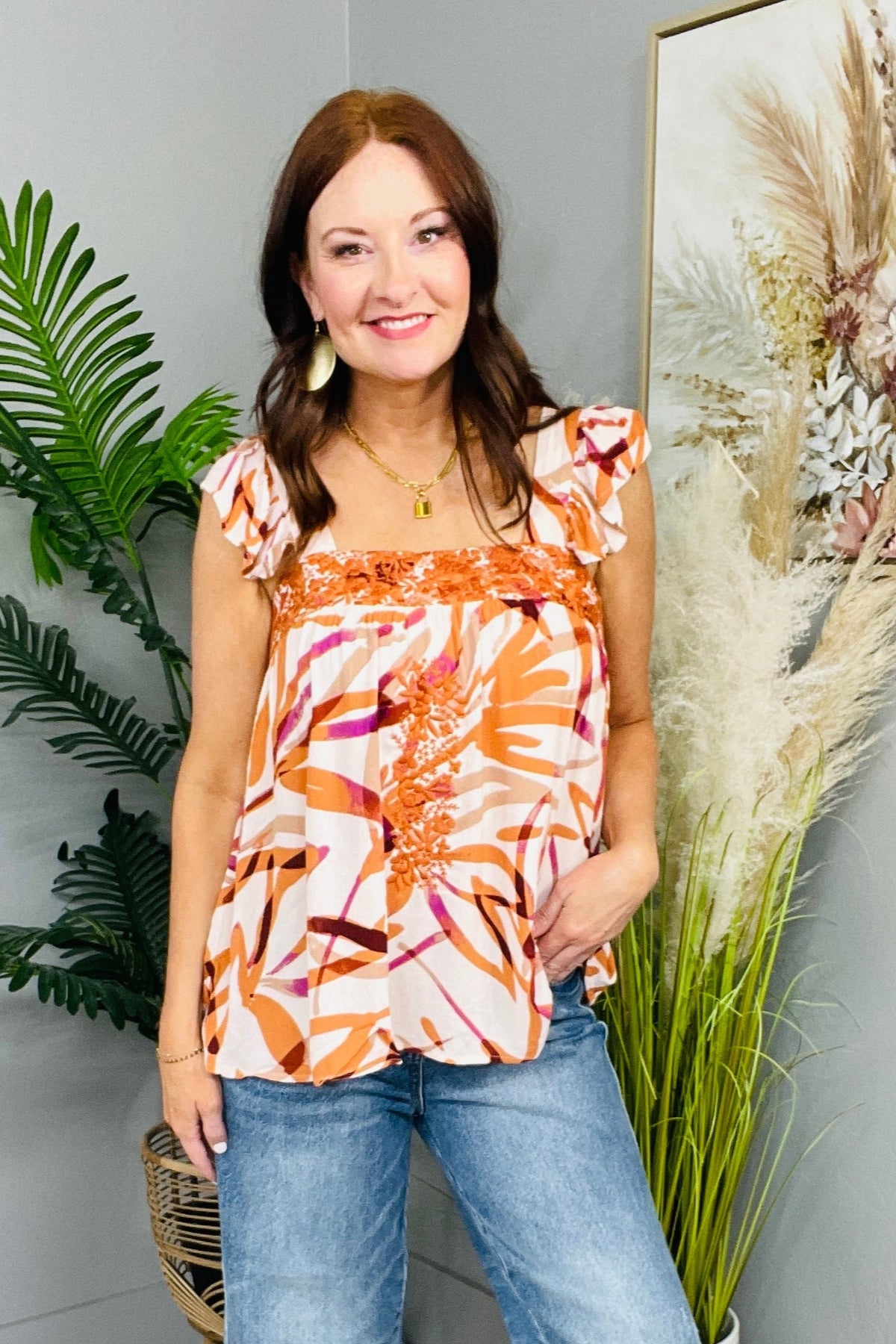 Francesca Embroidered Top in Rust - T11067RU