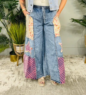 Made the Cut Patchwork Light Denim Blue Pants - PNT1782BL
