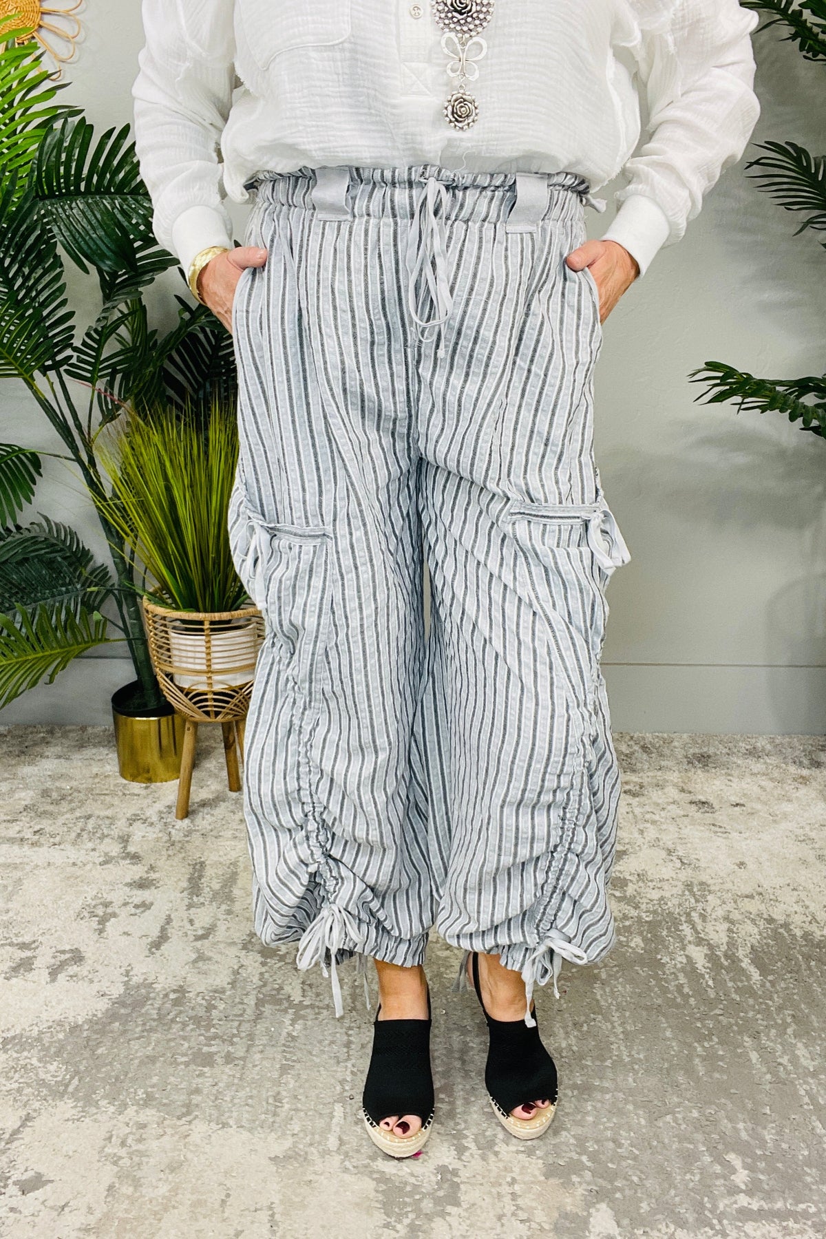 I Walk the Line Gray Striped Pants - PNT1783GR