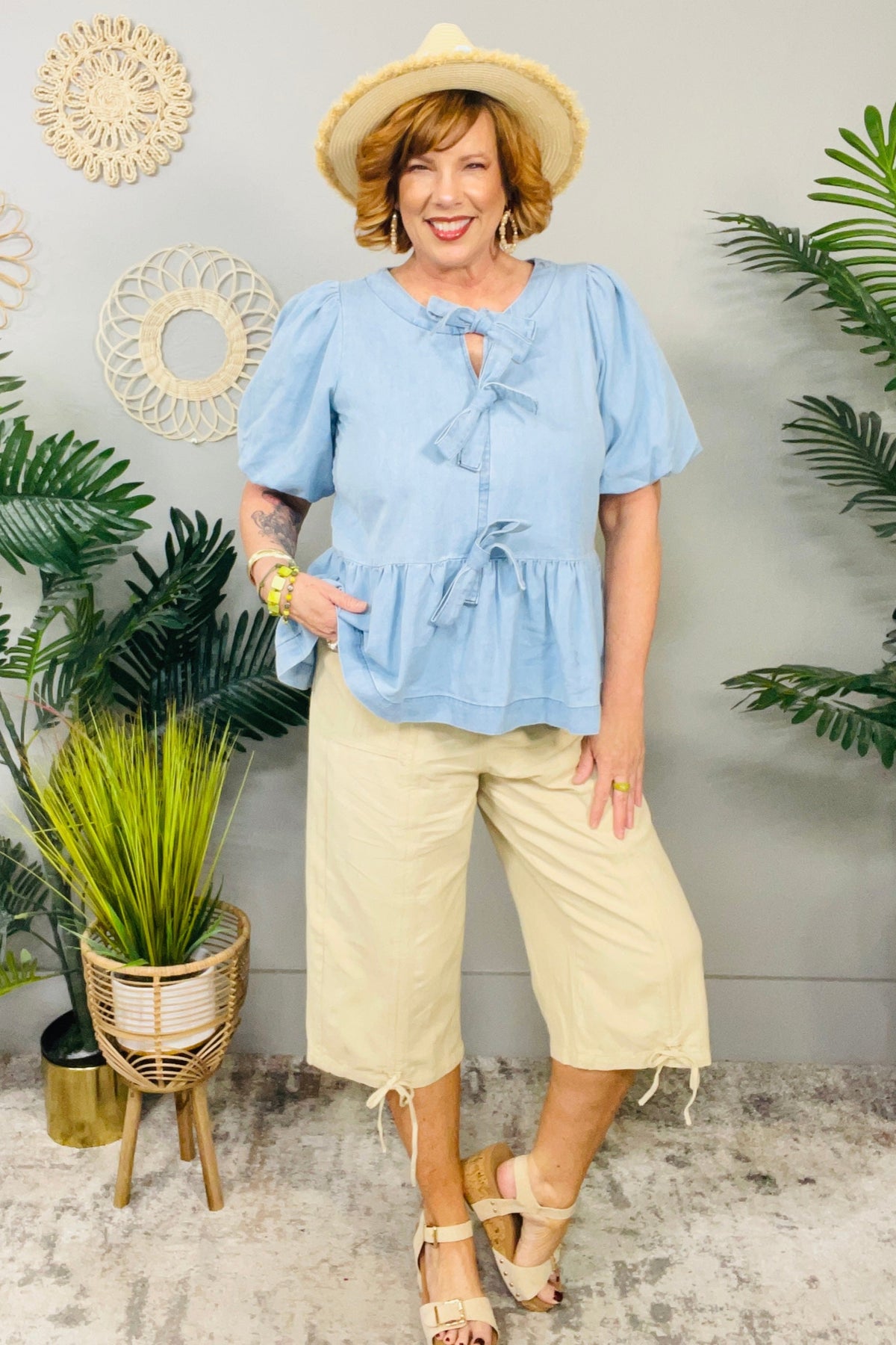 Tied To You Denim Bow Front Top - T11049DN