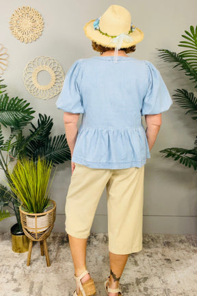 Tied To You Denim Bow Front Top - T11049DN