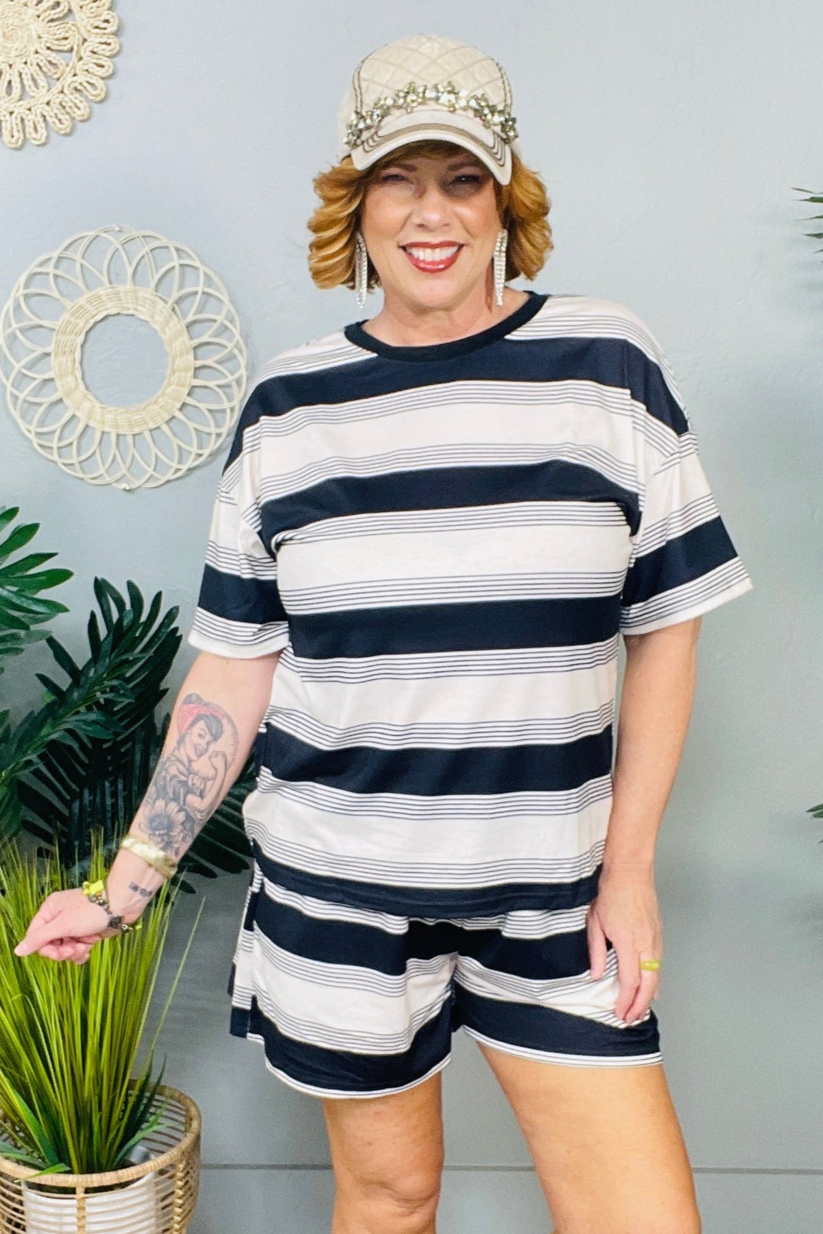 All About The Stripes Top and High Waist Short Set - T11184BK