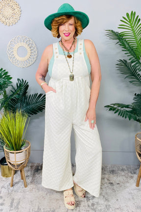 On The Checklist Beige Checkered High Waist Wide Leg Overall