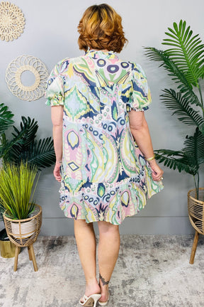 Boho Belle V-Neck Tiered Dress in Green Mix