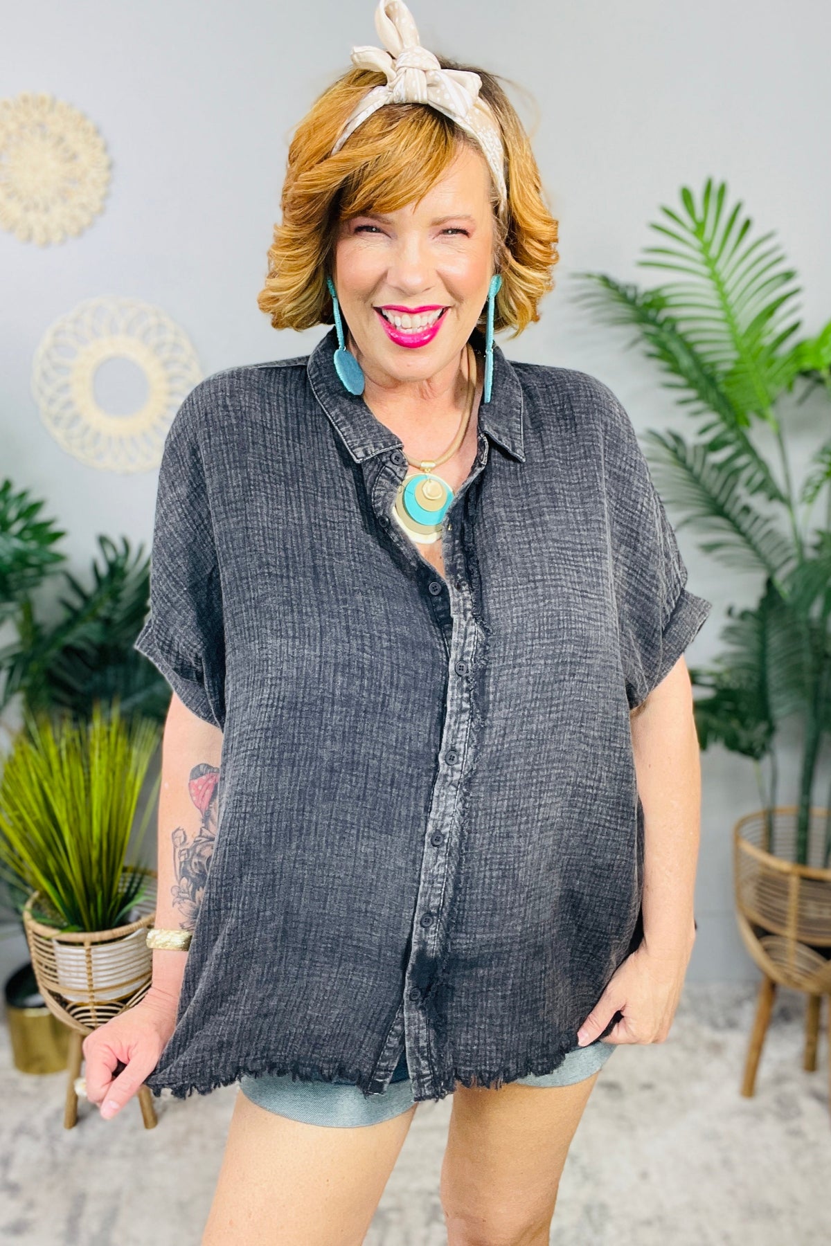 Touch Of Style Ash Mineral Wash Button Down Shirt - T11208AS