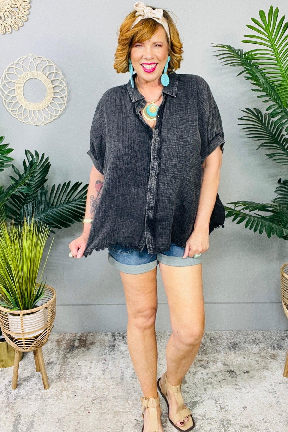 Touch Of Style Ash Mineral Wash Button Down Shirt