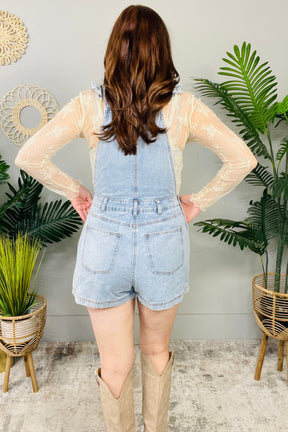 Overall Icon Ruffle Shoulder Denim Overall Romper