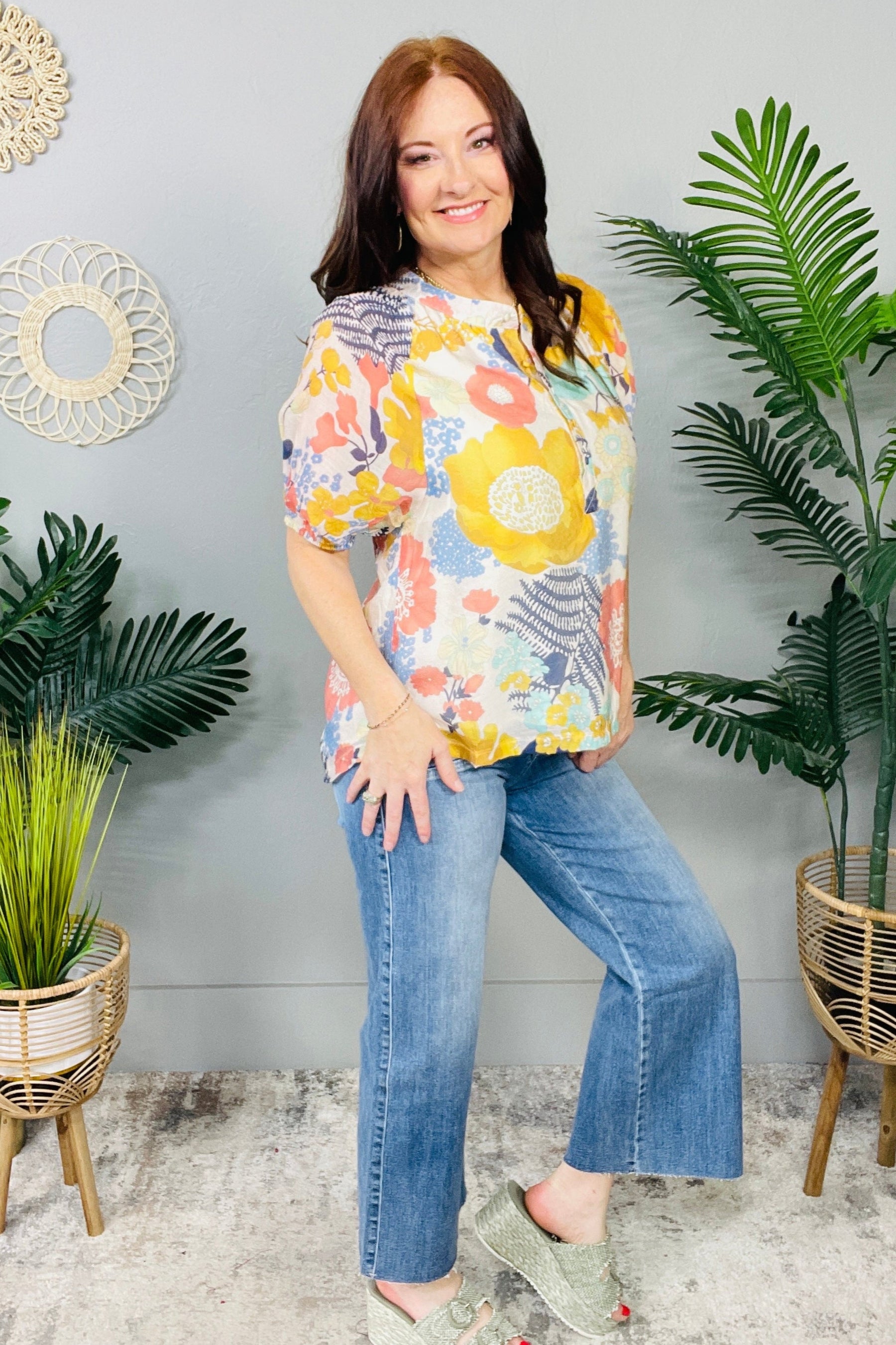 Sunset Serenade Split Neck Blouse in Honey - T11295HN