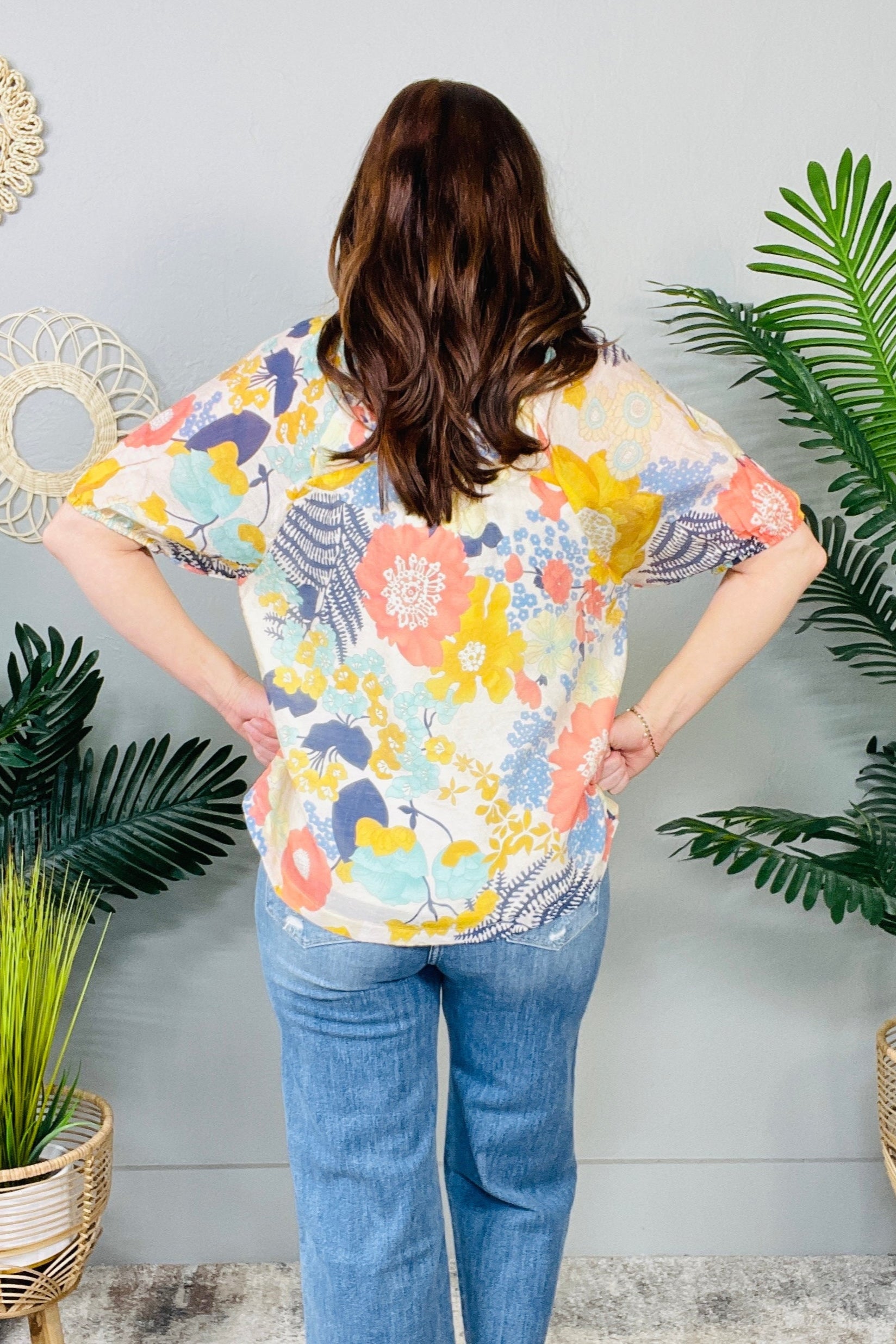 Sunset Serenade Split Neck Blouse in Honey - T11295HN