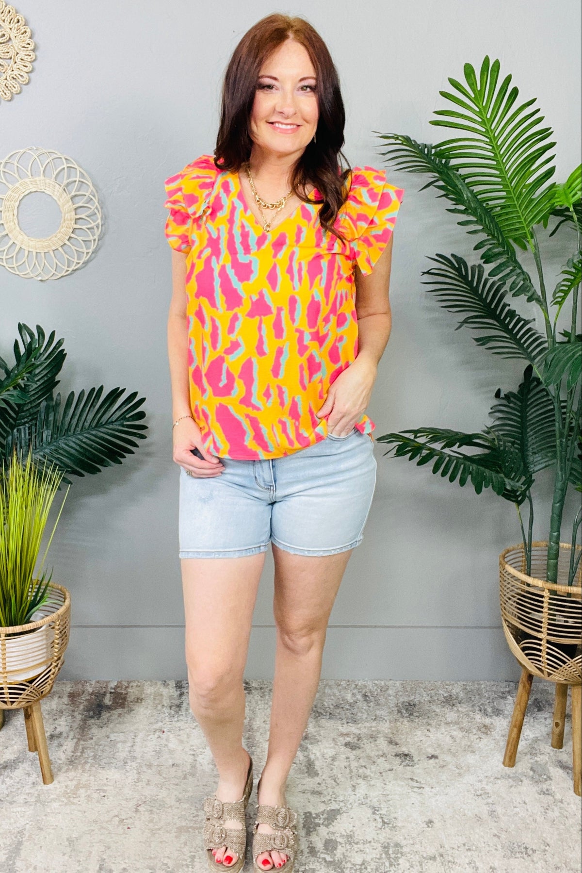 Unleash Your Wild Side Tangerine Abstract Print Top - T11298TG