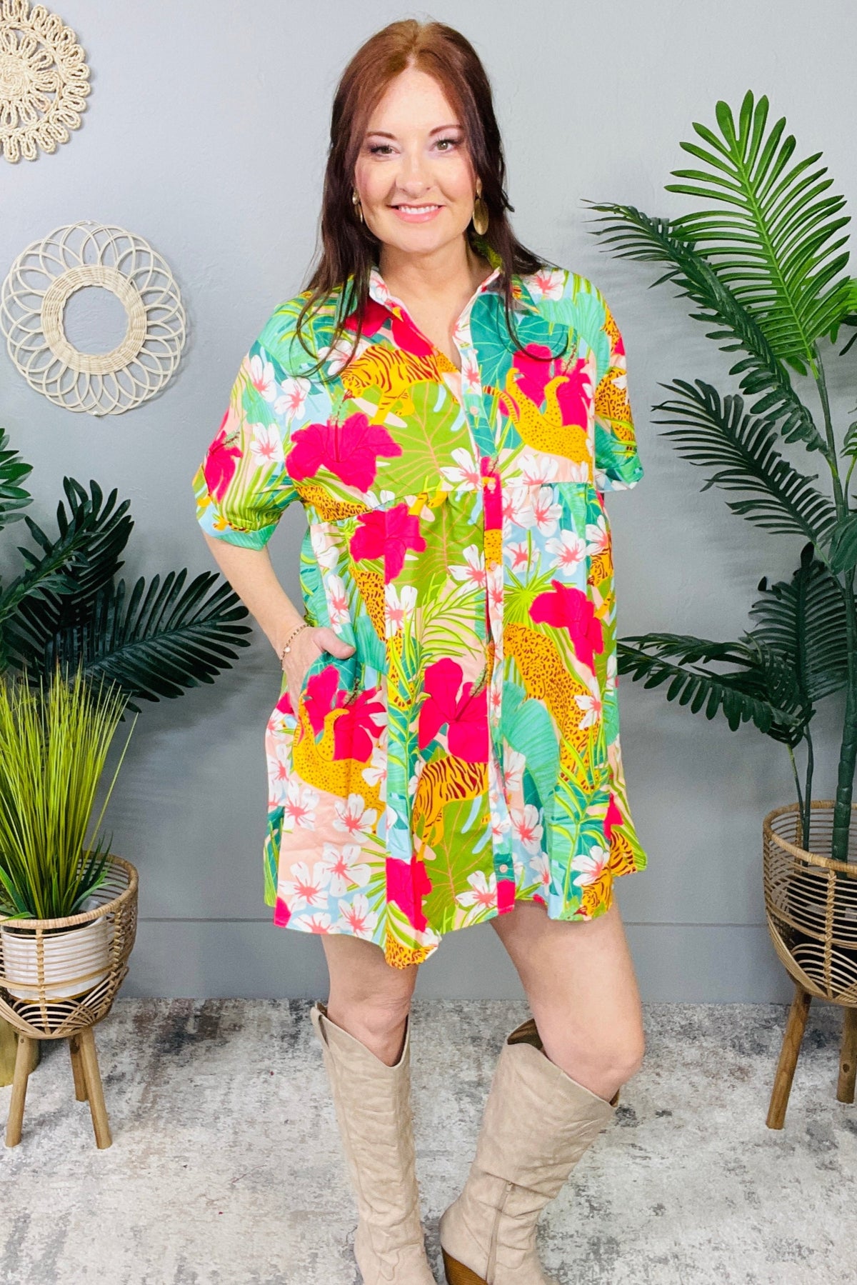 Mother Nature's Recipes Collared Dress in Green
