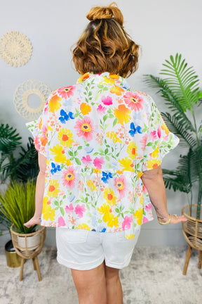 The Floral Edit Yellow Ruffled Sleeve V Neck Top