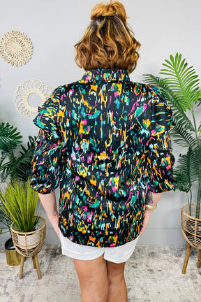 Full Spectrum Abstract Print 3/4 Puff Sleeve Top