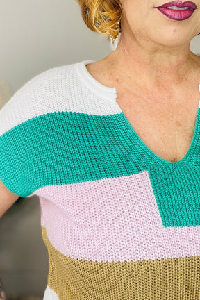 In Living Color Block V Neck Sweater