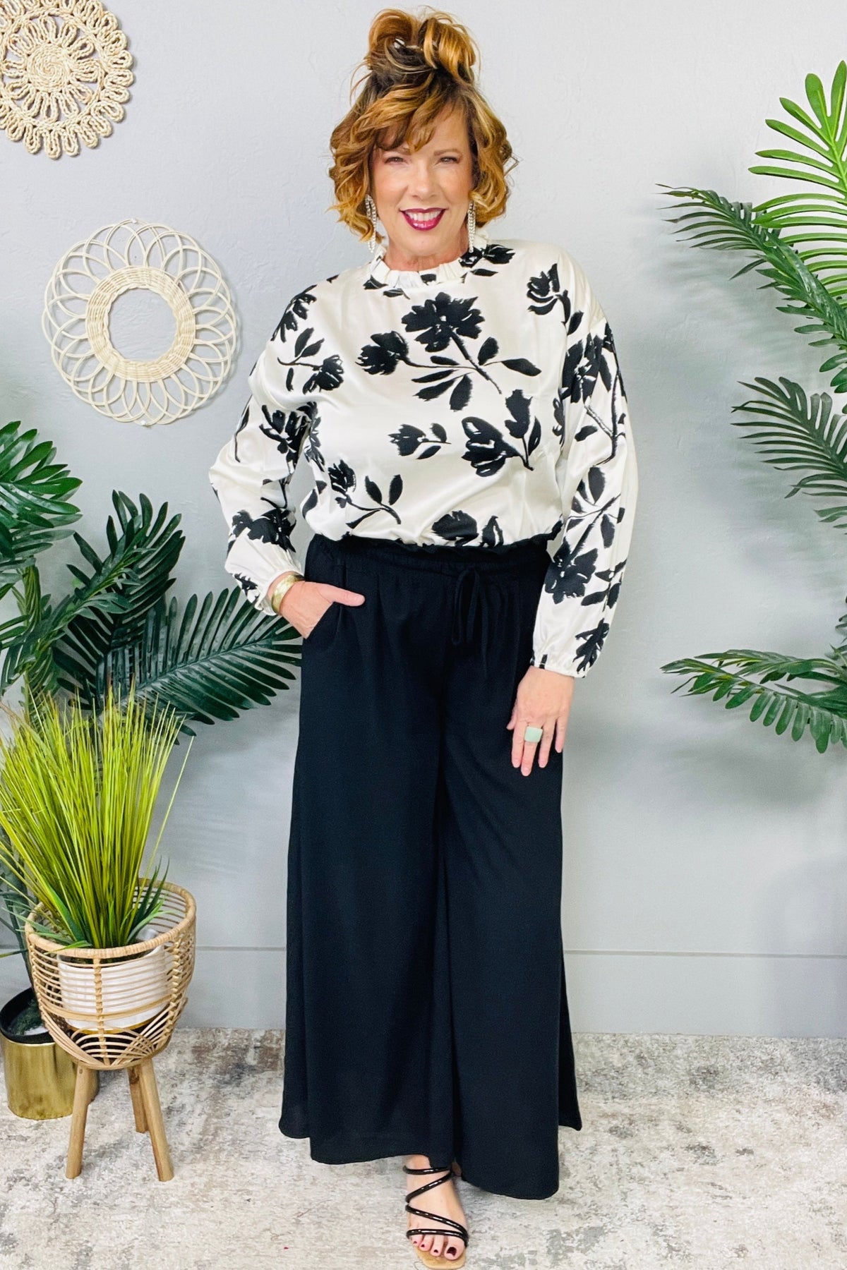 Chic On The Go Frill Printed Balloon Sleeve Top T11251WH