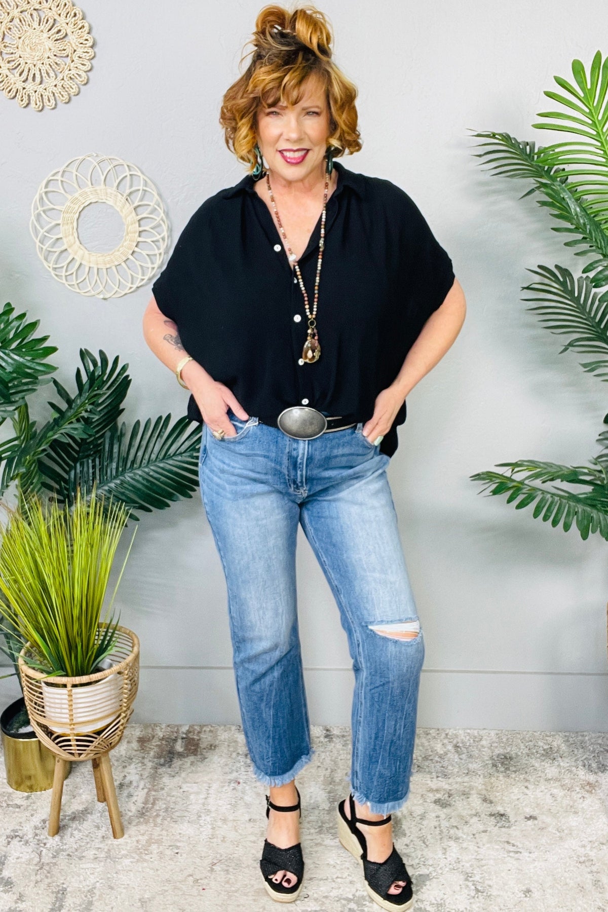 Eden Distressed Raw Hem Straight Leg Cropped Jeans