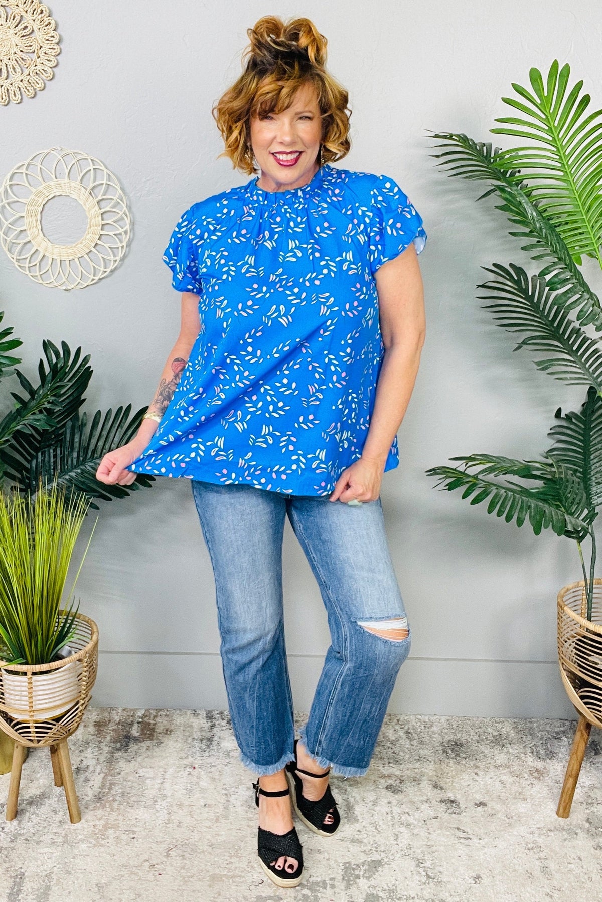 Just A Whisper Blue Floral Top - T11054BL