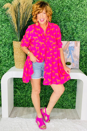 Keep It Wild Hot Pink Button Down Shirt Mini Dress