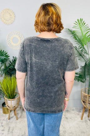 Easy Days Washed Short Sleeve V-Neck Top T11258BK