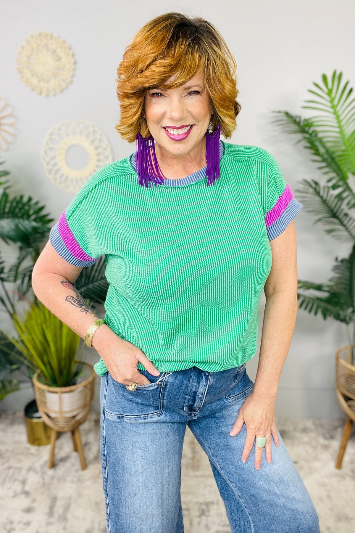 It's an Ego Thing Cable Ribbed Knit Top in Kelly Green