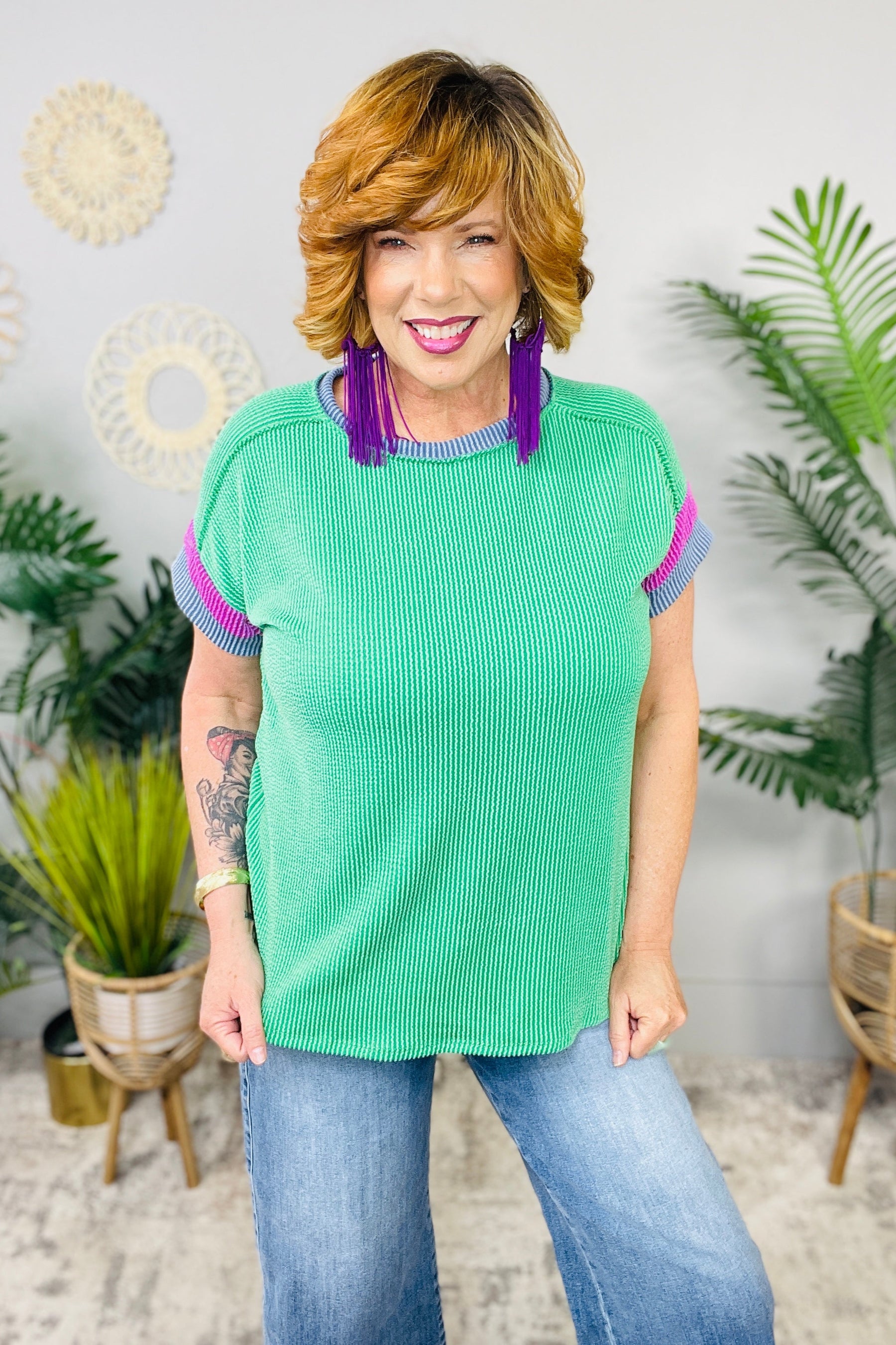 It's an Ego Thing Cable Ribbed Knit Top in Kelly Green T11232GN