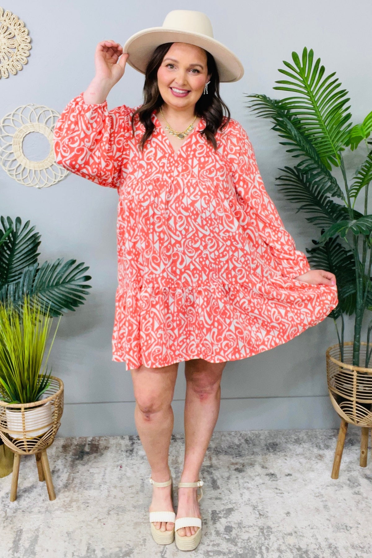 Start The Day Two Tone Print Tiered Dress D5672CO