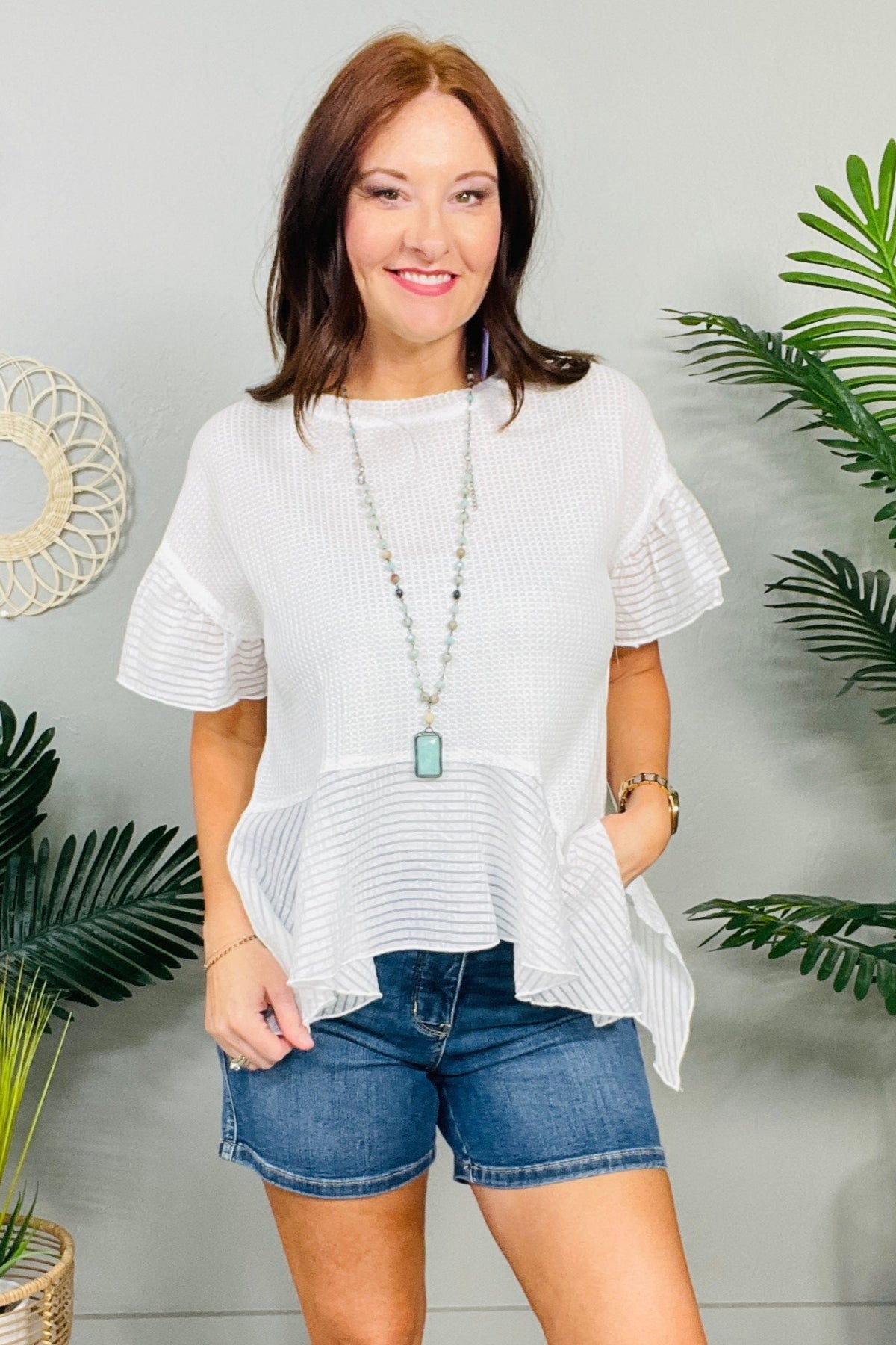 One Of A Kind Waffle Knit Ruffle Top