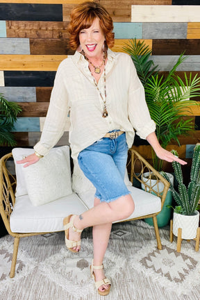 Sense The Vibe Striped Button Down Top - T11356BG
