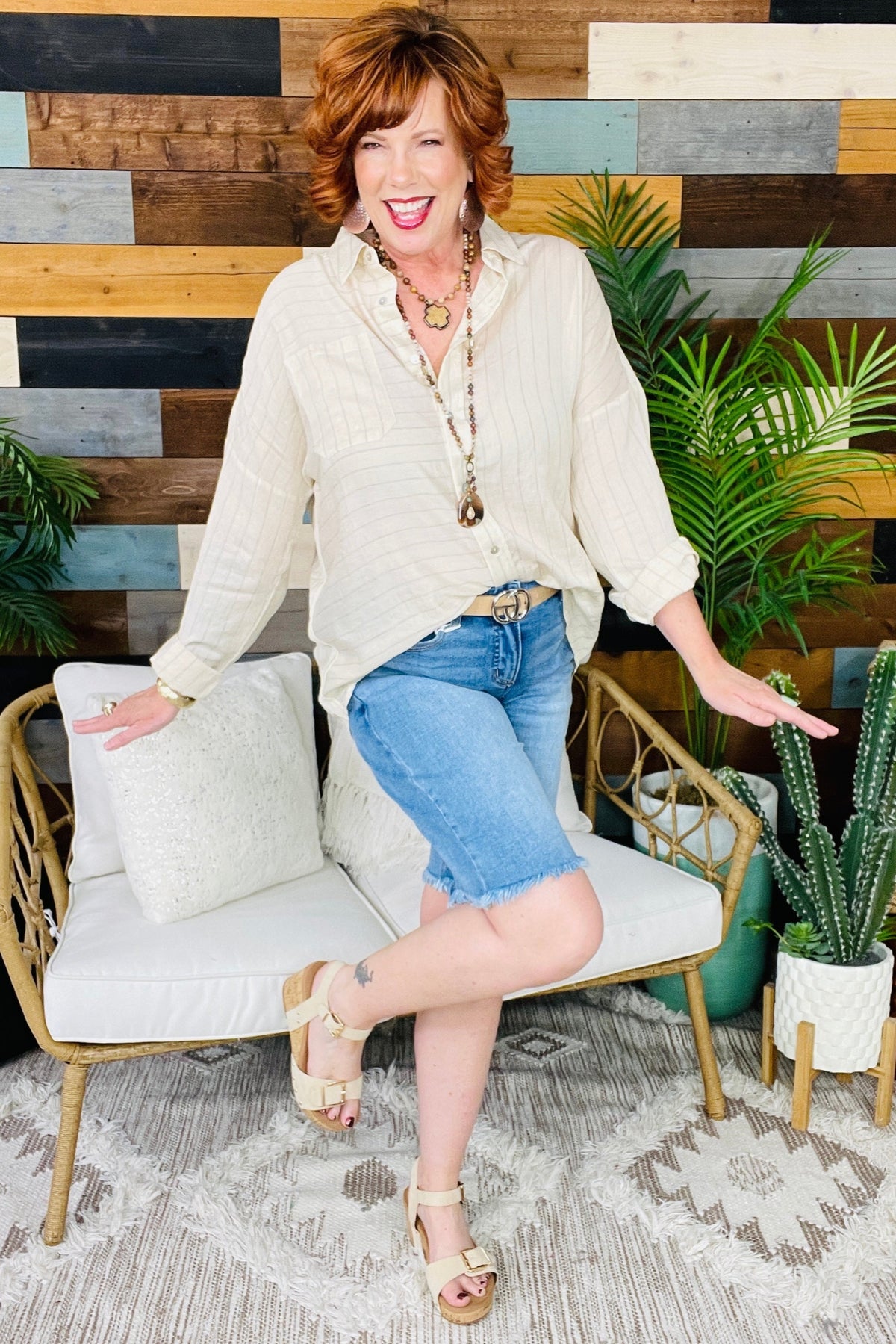 Sense The Vibe Striped Button Down Top