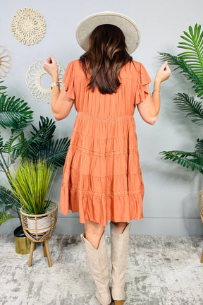 The Frill Deal Pumpkin Ruffled Button Down Tiered Dress