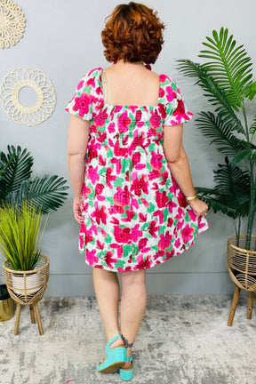 Pretty Classy Smocked Floral Ruffle Dress D5673FU