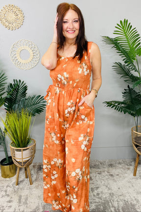 Easy Does It Floral Ruffle Square Neck Smocking Jumpsuit