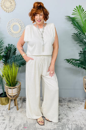 Set The Vibe Solid Woven Top & Pants Set - T111309OA