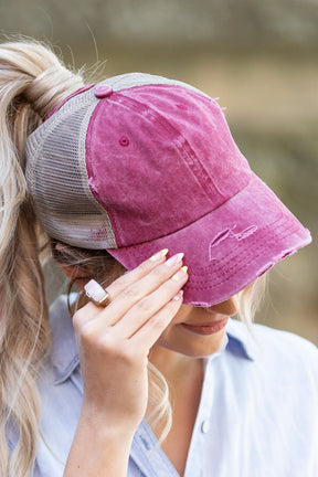 Distressed Messy Bun Hat Cap (8 Colors)