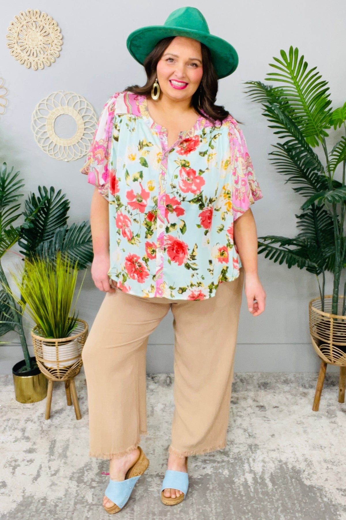 Petal Power Floral Mineral Wash French Terry Button Up Top