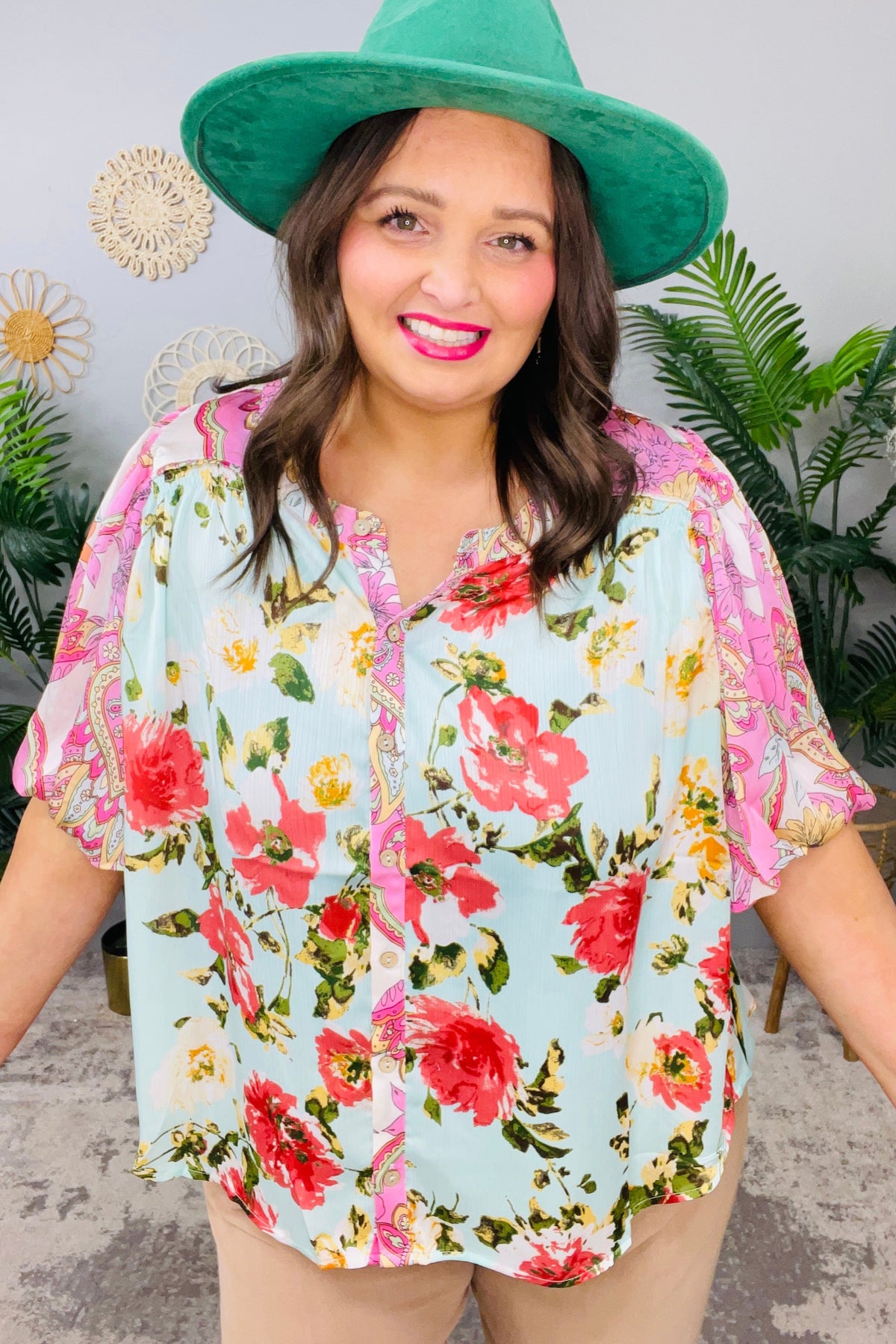 Petal Power Floral Mineral Wash French Terry Button Up Top