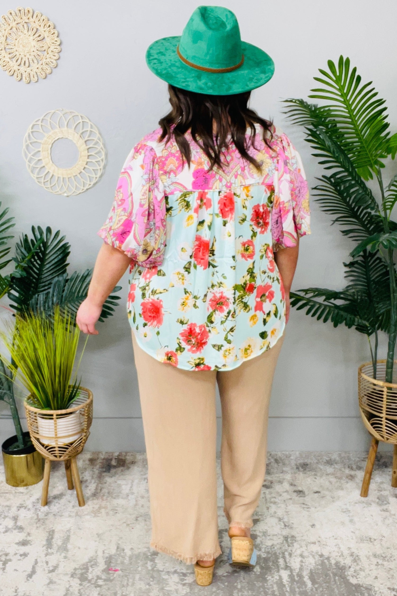 Petal Power Floral Mineral Wash French Terry Button Up Sky Blue Top - T11200BL